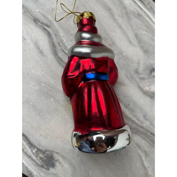 Lot 4 Blown Glass Ornaments Panda Church Santa Tree Glitter Christmas Decor - Picture 3 of 9